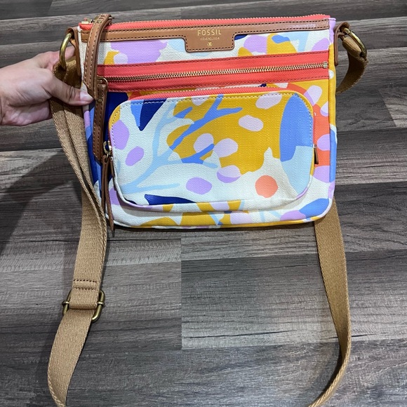 Fossil Eliza Bright Multicolor Canvas Leather Crossbody Bag - Picture 10 of 10